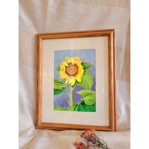 Vintage Sunflower Framed Watercolor  Art
